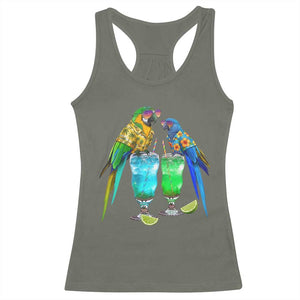 Hawaiian Parrots Drinking Margaritas Racerback Tank Top Beach Vacation Gift