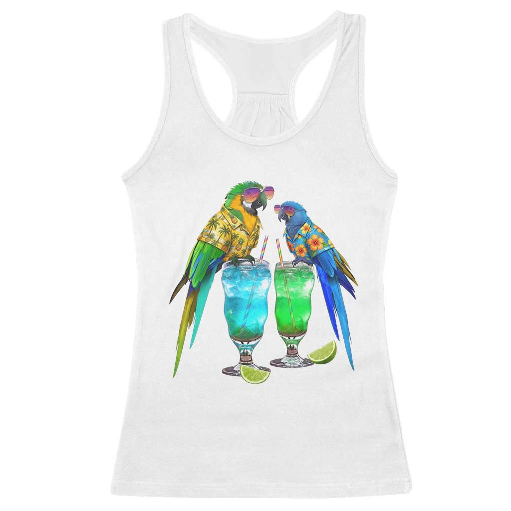 Hawaiian Parrots Drinking Margaritas Racerback Tank Top Beach Vacation Gift