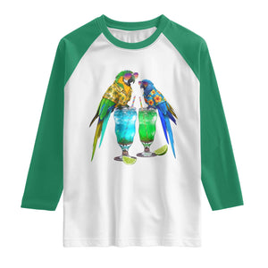 Hawaiian Parrots Drinking Margaritas Raglan Shirt Beach Vacation Gift TS12 White Kelly Green Print Your Wear