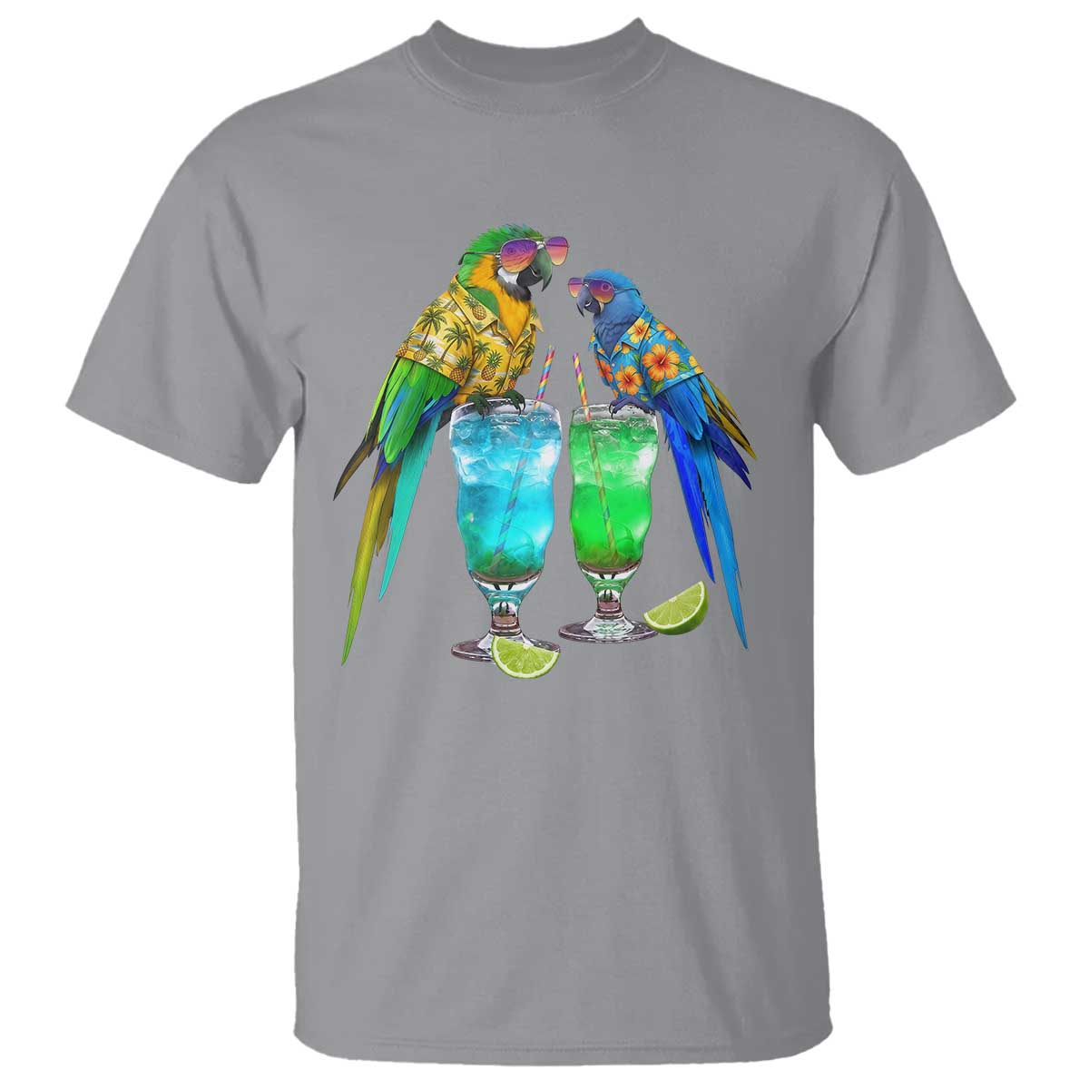Hawaiian Parrots Drinking Margaritas T Shirt Beach Vacation Gift TS12 Sport Gray Print Your Wear