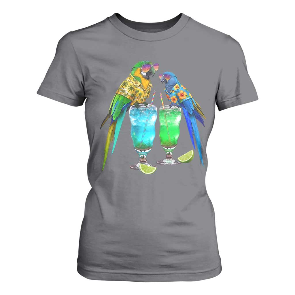Hawaiian Parrots Drinking Margaritas T Shirt For Women Beach Vacation Gift TS12 Charcoal Print Your Wear