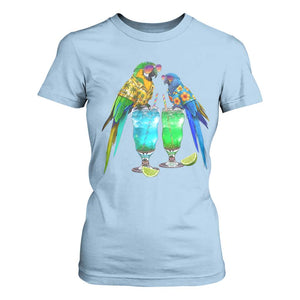 Hawaiian Parrots Drinking Margaritas T Shirt For Women Beach Vacation Gift TS12 Light Blue Print Your Wear