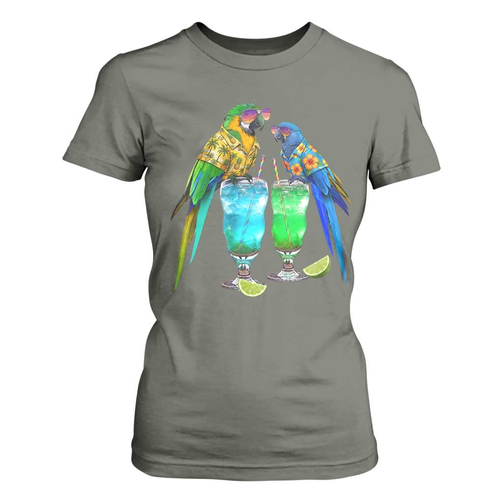 Hawaiian Parrots Drinking Margaritas T Shirt For Women Beach Vacation Gift TS12 Military Green Print Your Wear