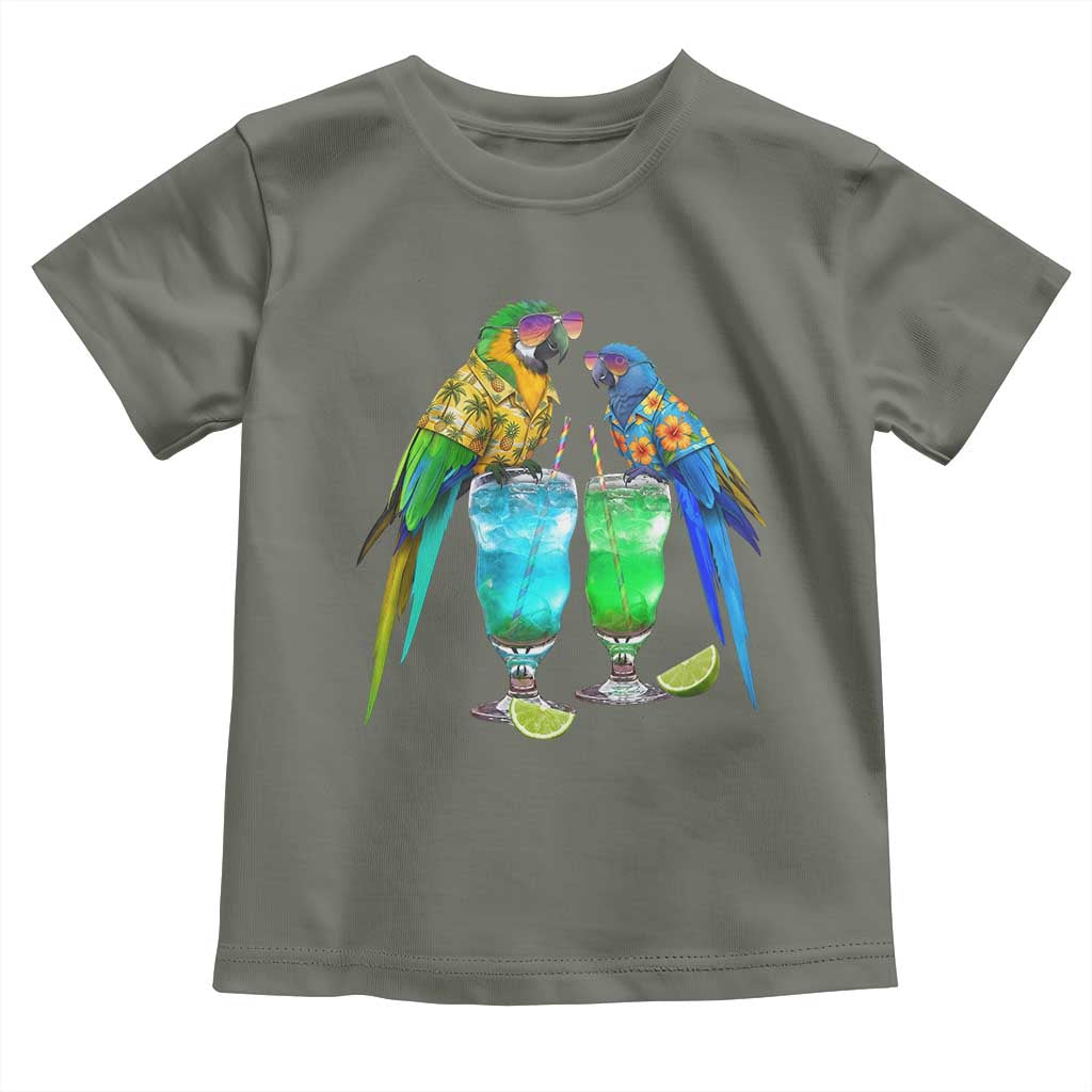 Hawaiian Parrots Drinking Margaritas Toddler T Shirt Beach Vacation Gift TS12 Military Green Print Your Wear