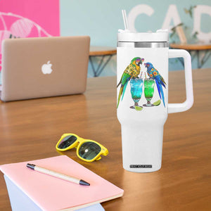 Hawaiian Parrots Drinking Margaritas Tumbler With Handle Beach Vacation Gift