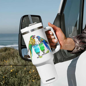 Hawaiian Parrots Drinking Margaritas Tumbler With Handle Beach Vacation Gift