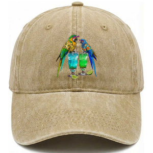 Hawaiian Parrots Drinking Margaritas Washed Cotton Baseball Cap Beach Vacation Gift