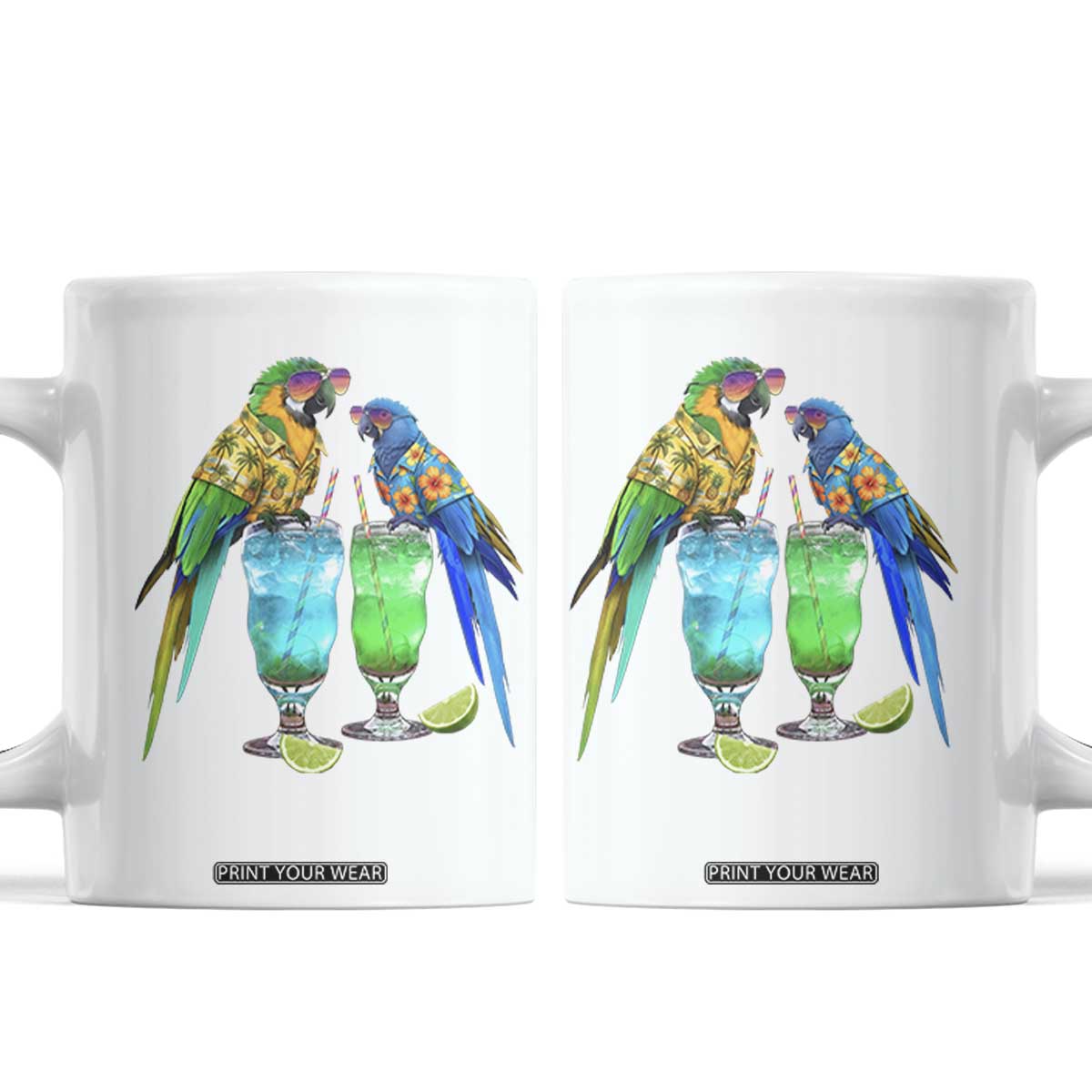 Hawaiian Parrots Drinking Margaritas Coffee Mug Beach Vacation Gift