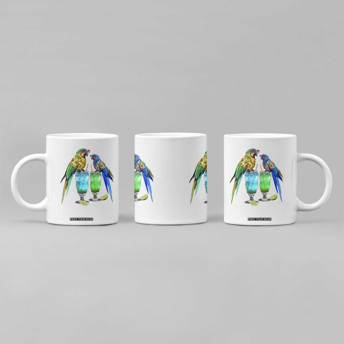 Hawaiian Parrots Drinking Margaritas Coffee Mug Beach Vacation Gift