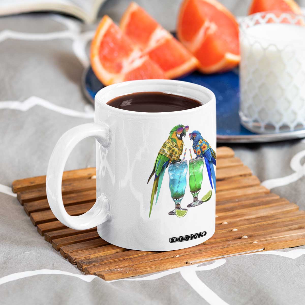 Hawaiian Parrots Drinking Margaritas Coffee Mug Beach Vacation Gift
