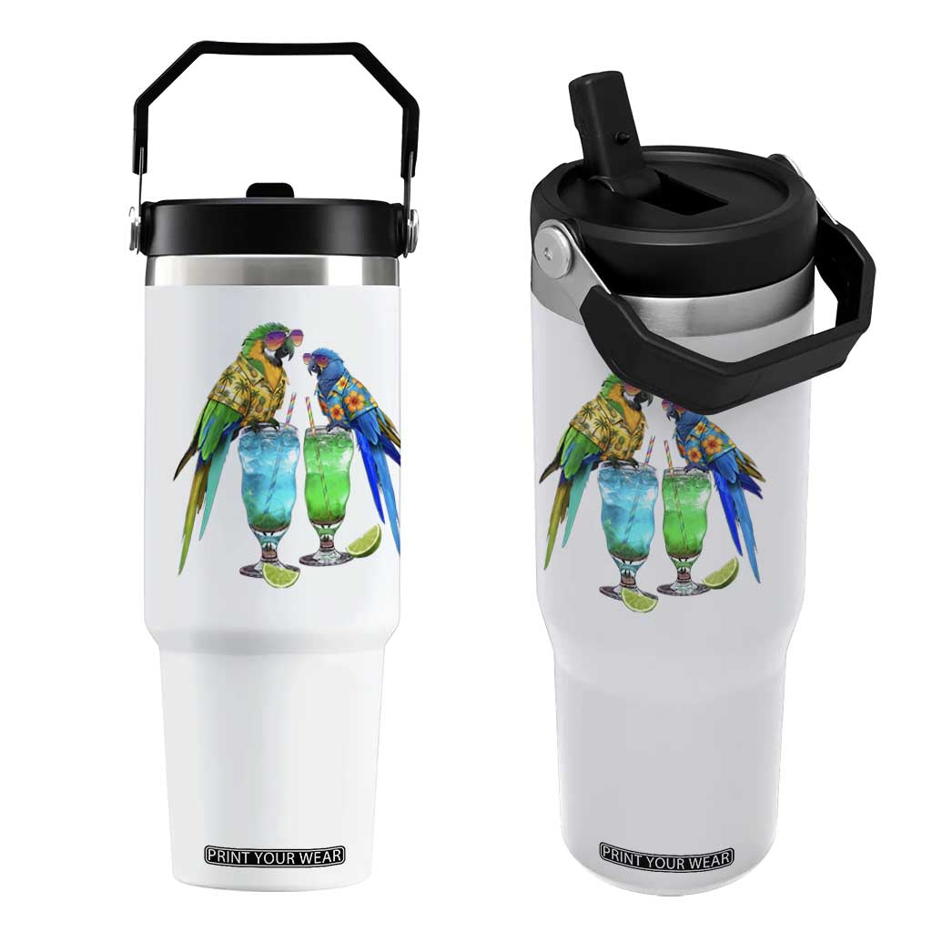 Hawaiian Parrots Drinking Margaritas Flip Straw Tumbler Beach Vacation Gift TS12 One Size: 30 oz White Print Your Wear