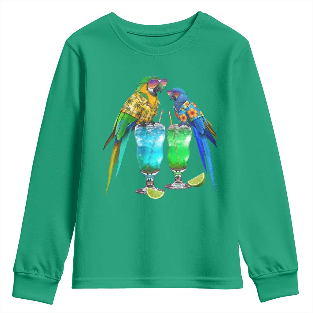 Hawaiian Parrots Drinking Margaritas Youth Sweatshirt Beach Vacation Gift TS12 Irish Green Print Your Wear
