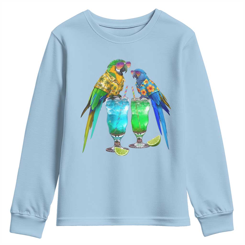 Hawaiian Parrots Drinking Margaritas Youth Sweatshirt Beach Vacation Gift TS12 Light Blue Print Your Wear