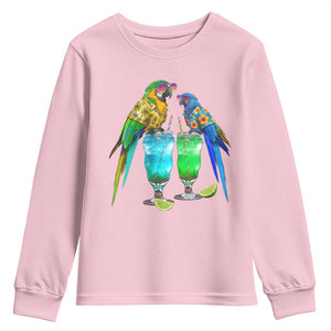 Hawaiian Parrots Drinking Margaritas Youth Sweatshirt Beach Vacation Gift TS12 Light Pink Print Your Wear