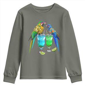 Hawaiian Parrots Drinking Margaritas Youth Sweatshirt Beach Vacation Gift TS12 Military Green Print Your Wear