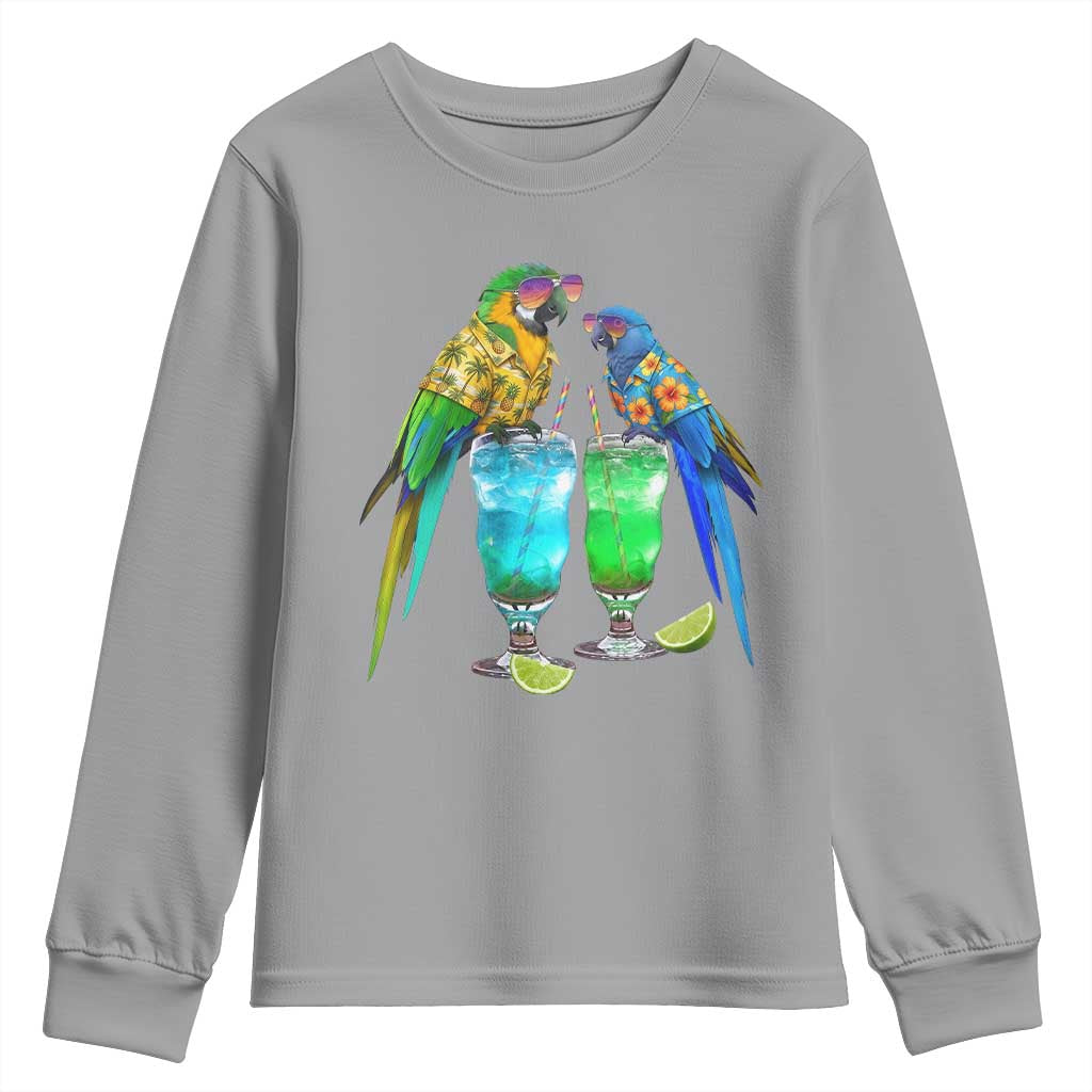 Hawaiian Parrots Drinking Margaritas Youth Sweatshirt Beach Vacation Gift TS12 Sport Gray Print Your Wear