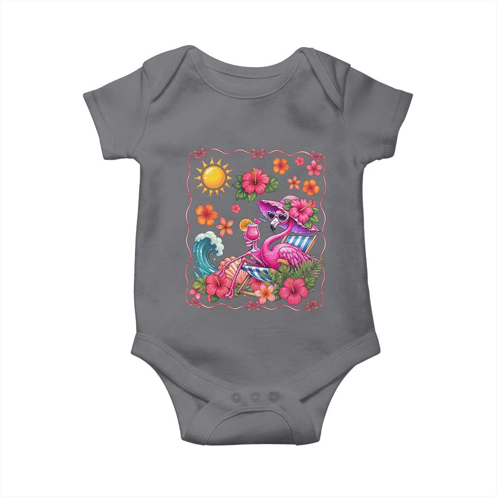 Funny Flamingo Tropical Floral Summer Vacation Graphic Baby Onesie TS12 Charcoal Print Your Wear