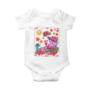 Funny Flamingo Tropical Floral Summer Vacation Graphic Baby Onesie TS12 White Print Your Wear
