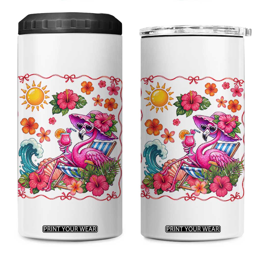 Funny Flamingo Tropical Floral Summer Vacation Graphic 4 in 1 Can Cooler Tumbler TS12 One Size: 16 oz White Print Your Wear