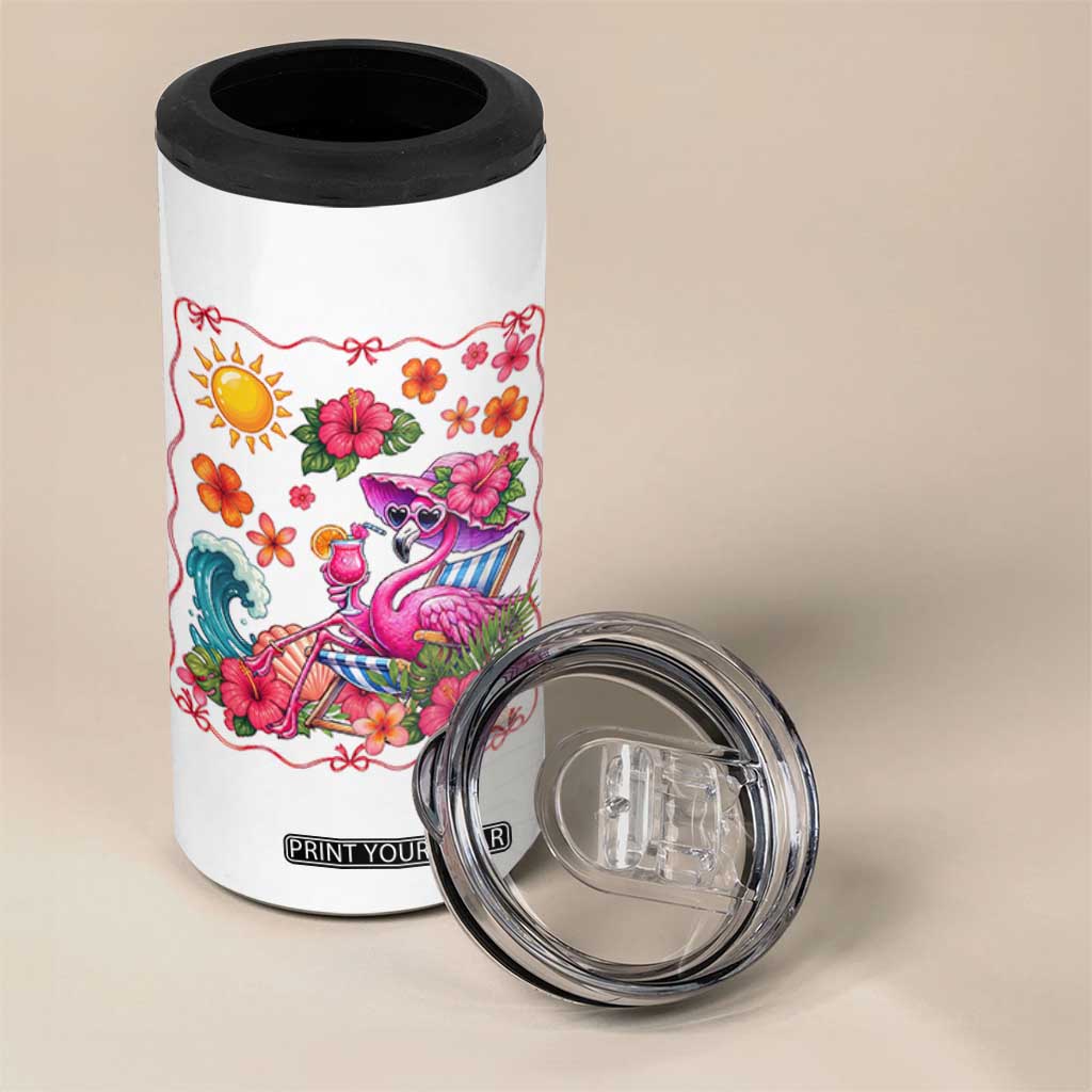 Funny Flamingo Tropical Floral Summer Vacation Graphic 4 in 1 Can Cooler Tumbler TS12 Print Your Wear