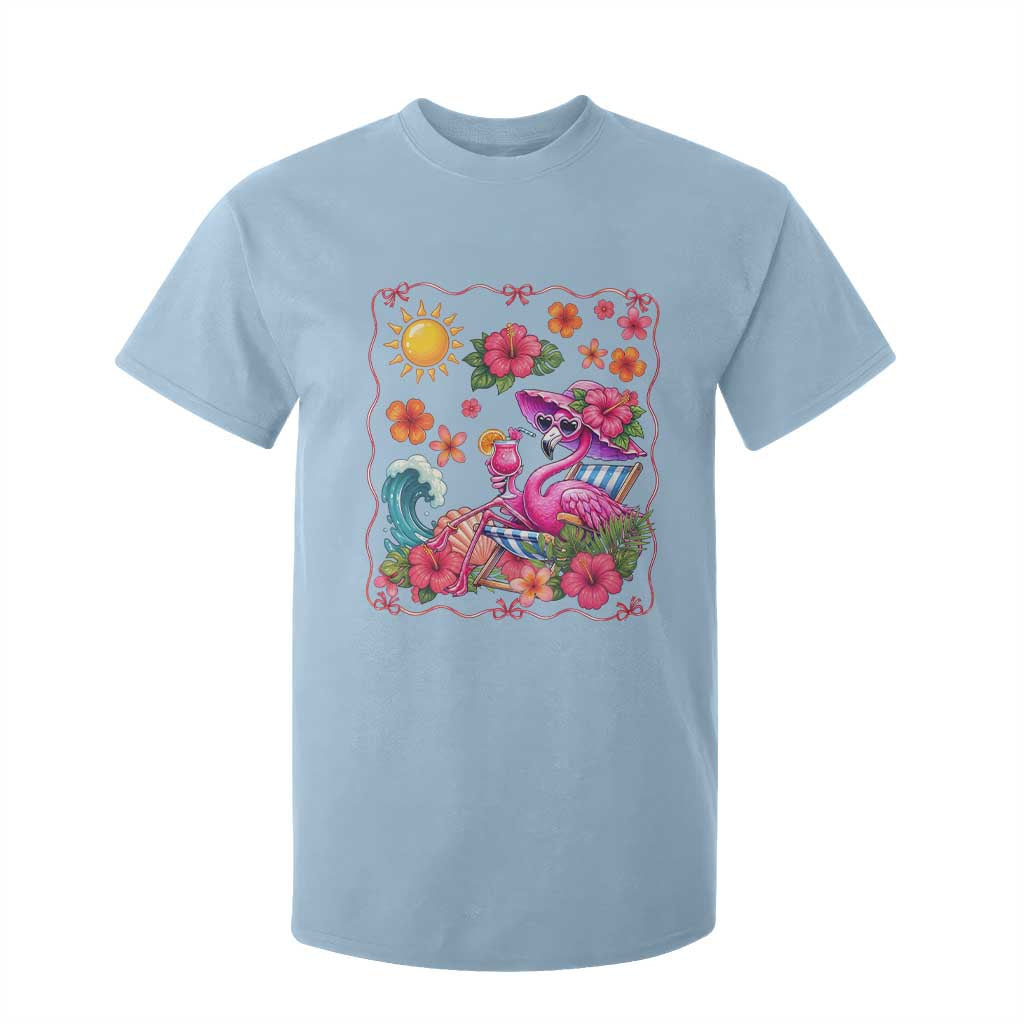 Funny Flamingo Tropical Floral Summer Vacation Graphic T Shirt For Kid TS12 Light Blue Print Your Wear