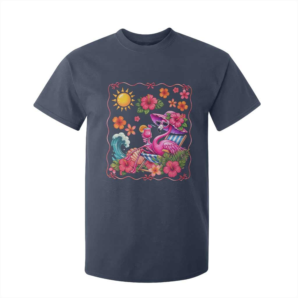 Funny Flamingo Tropical Floral Summer Vacation Graphic T Shirt For Kid TS12 Navy Print Your Wear