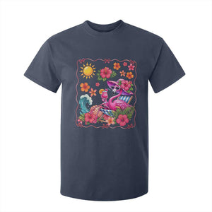 Funny Flamingo Tropical Floral Summer Vacation Graphic T Shirt For Kid TS12 Navy Print Your Wear