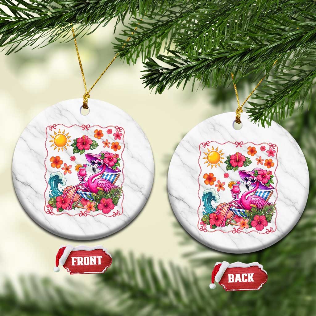 Funny Flamingo Tropical Floral Summer Vacation Graphic Ceramic Ornament TS12 1pc White Marble Print Your Wear