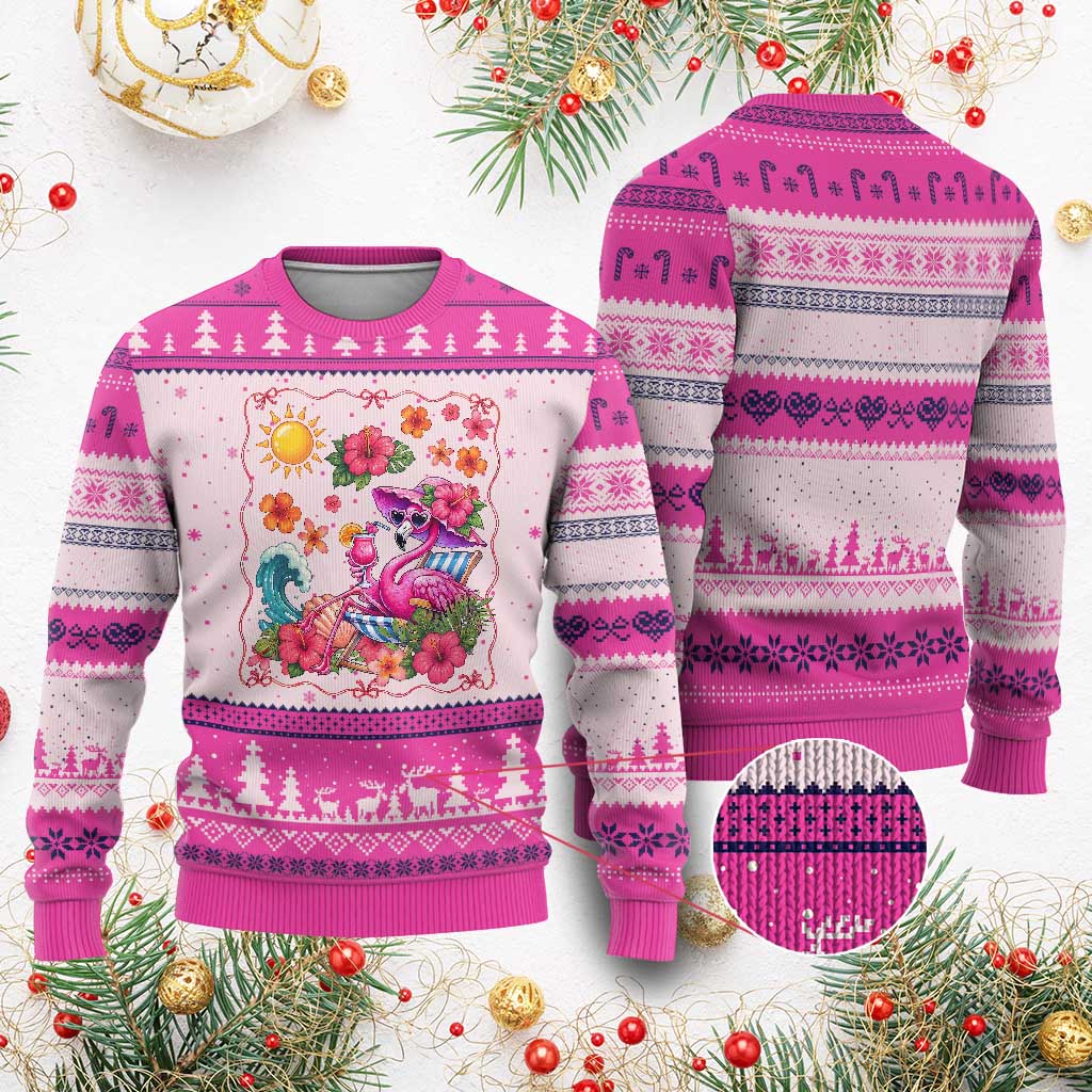 Funny Flamingo Tropical Floral Summer Vacation Graphic Ugly Christmas Sweater TS12 Hot Pink Print Your Wear