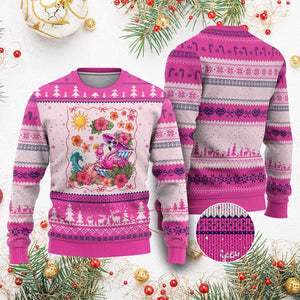 Funny Flamingo Tropical Floral Summer Vacation Graphic Ugly Christmas Sweater TS12 Hot Pink Print Your Wear
