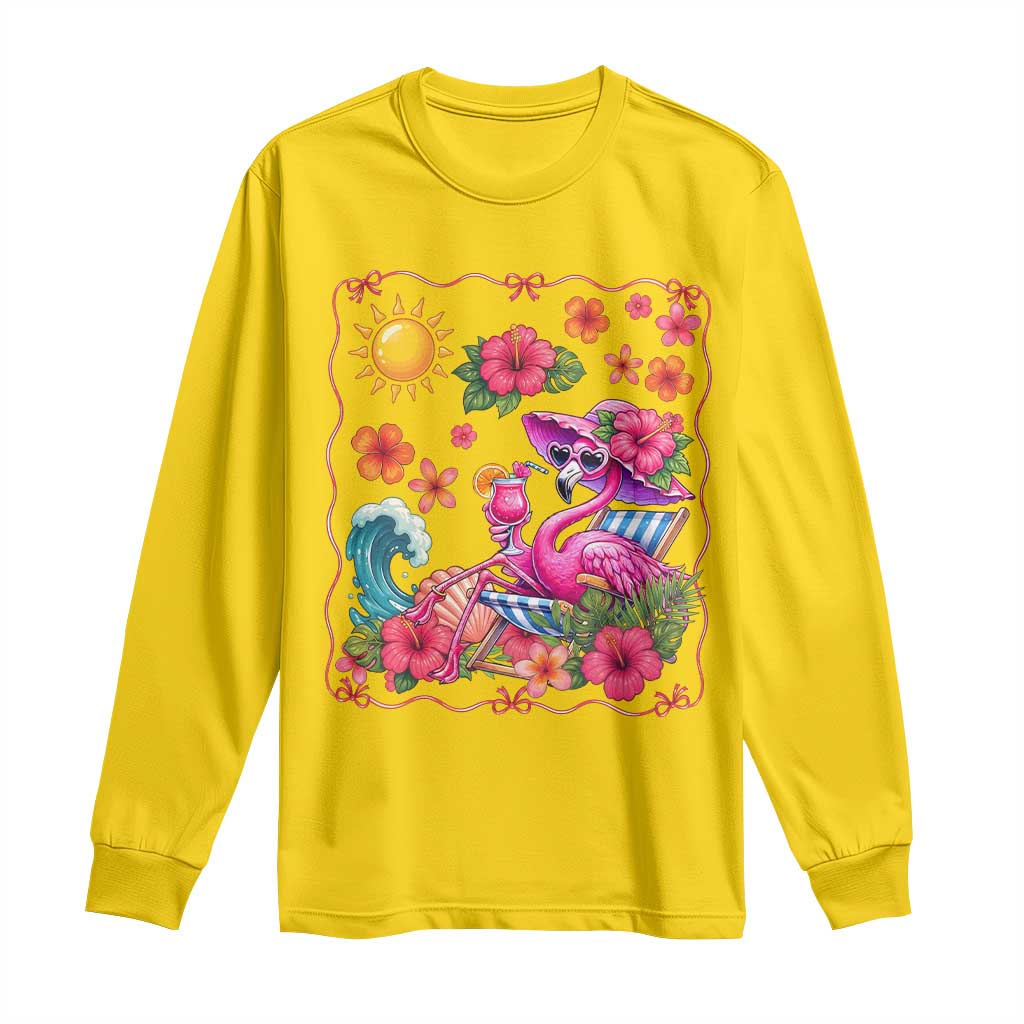 Funny Flamingo Tropical Floral Summer Vacation Graphic Long Sleeve Shirt TS12 Daisy Print Your Wear