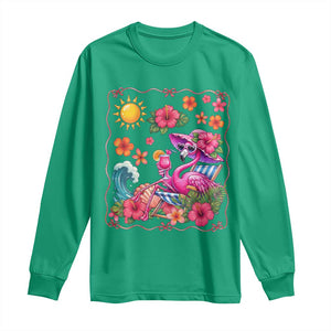 Funny Flamingo Tropical Floral Summer Vacation Graphic Long Sleeve Shirt TS12 Irish Green Print Your Wear