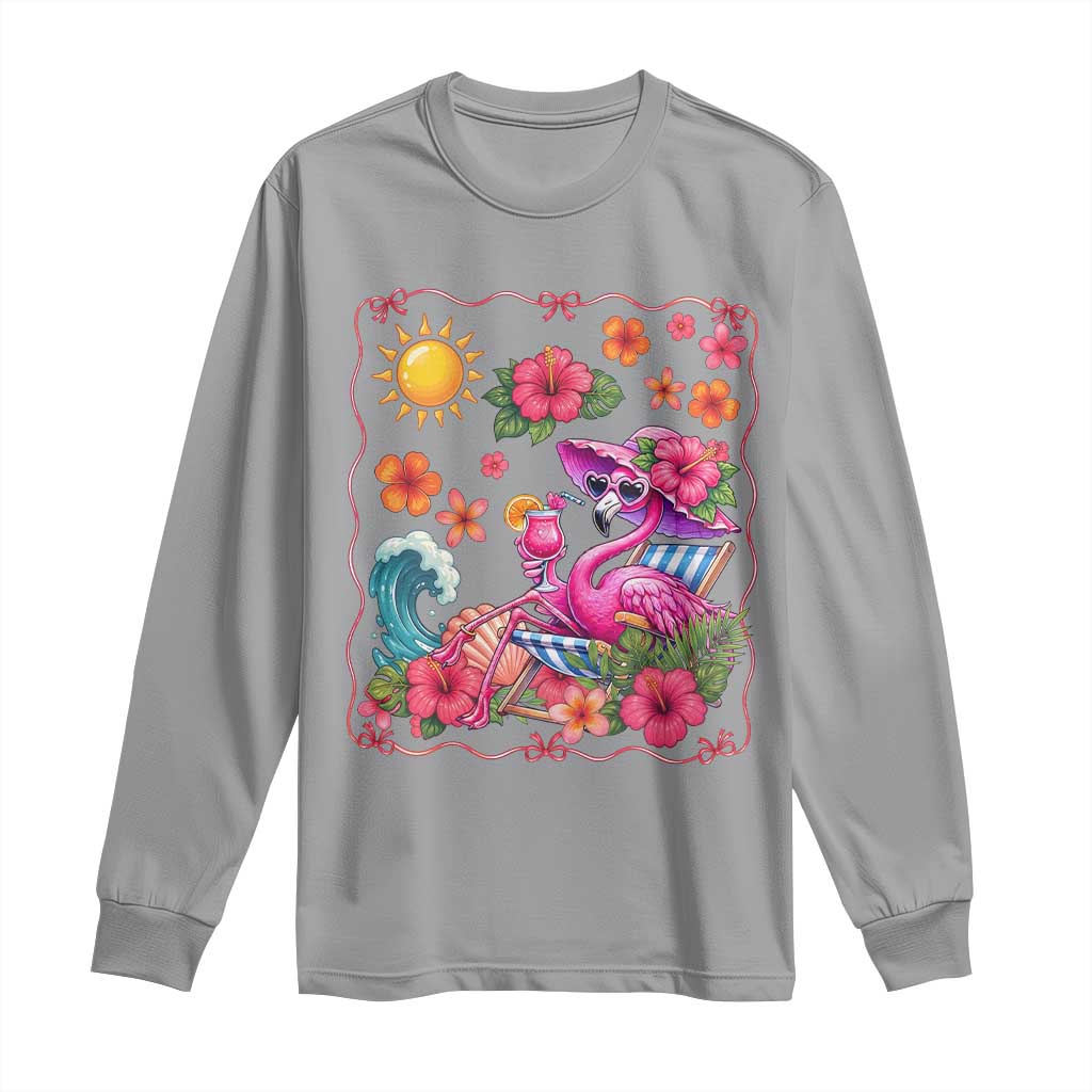 Funny Flamingo Tropical Floral Summer Vacation Graphic Long Sleeve Shirt TS12 Sport Gray Print Your Wear