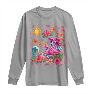 Funny Flamingo Tropical Floral Summer Vacation Graphic Long Sleeve Shirt TS12 Sport Gray Print Your Wear