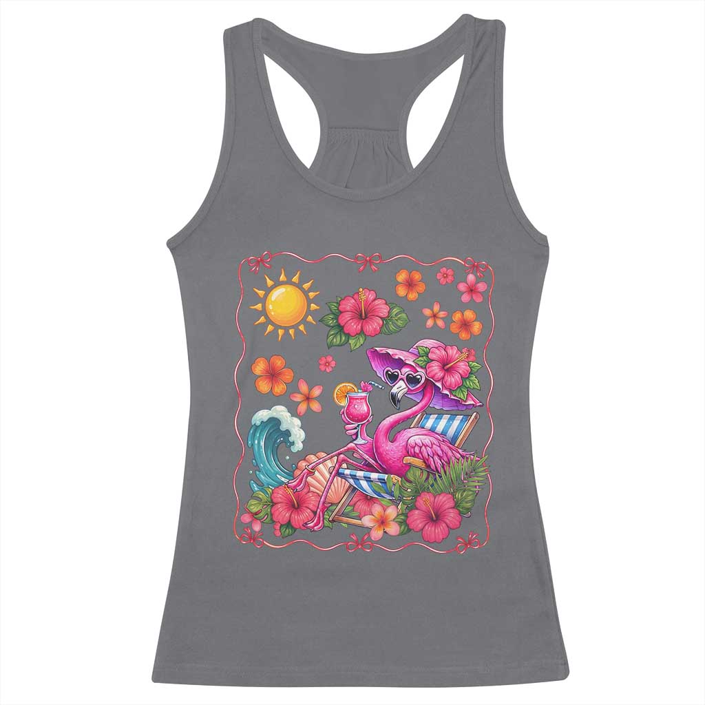 Funny Flamingo Tropical Floral Summer Vacation Graphic Racerback Tank Top TS12 Charcoal Print Your Wear
