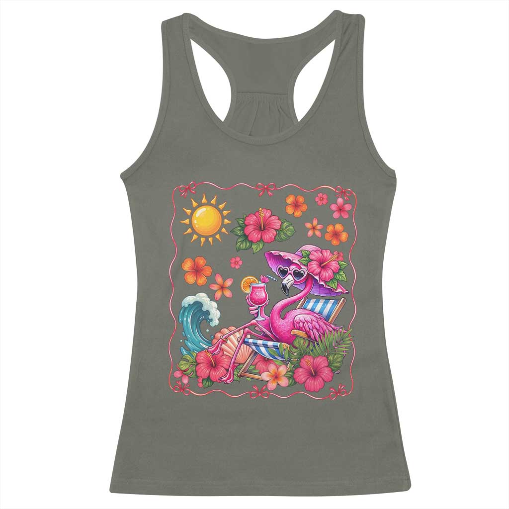 Funny Flamingo Tropical Floral Summer Vacation Graphic Racerback Tank Top TS12 Military Green Print Your Wear