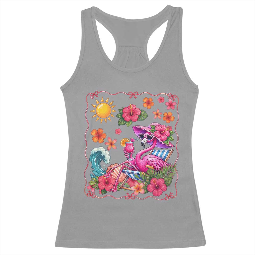 Funny Flamingo Tropical Floral Summer Vacation Graphic Racerback Tank Top TS12 Sport Gray Print Your Wear