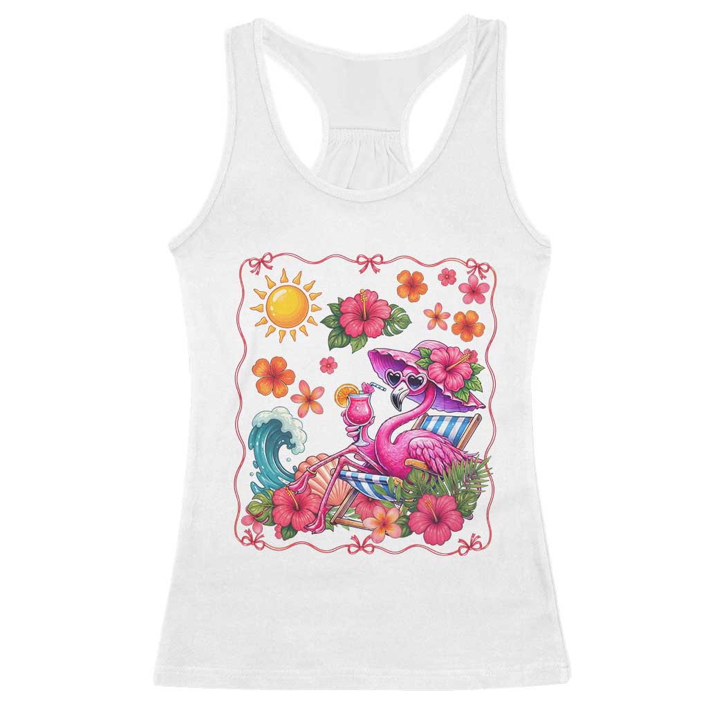Funny Flamingo Tropical Floral Summer Vacation Graphic Racerback Tank Top TS12 White Print Your Wear