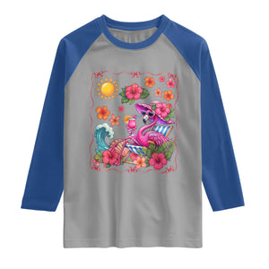 Funny Flamingo Tropical Floral Summer Vacation Graphic Raglan Shirt TS12 Sport Gray Royal Print Your Wear