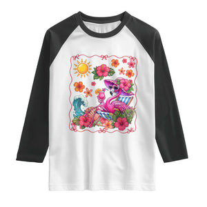 Funny Flamingo Tropical Floral Summer Vacation Graphic Raglan Shirt TS12 White Black Print Your Wear