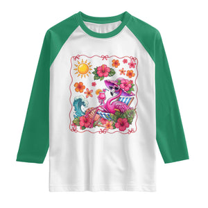 Funny Flamingo Tropical Floral Summer Vacation Graphic Raglan Shirt TS12 White Kelly Green Print Your Wear