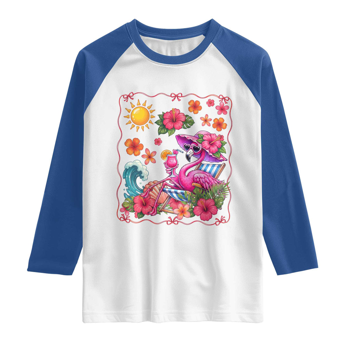 Funny Flamingo Tropical Floral Summer Vacation Graphic Raglan Shirt TS12 White Royal Print Your Wear