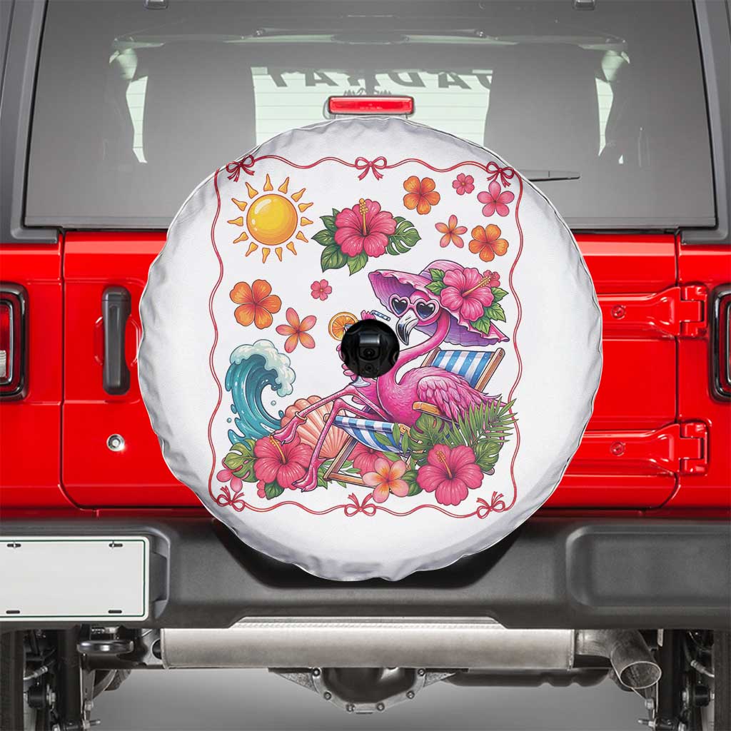 Funny Flamingo Tropical Floral Summer Vacation Graphic Spare Tire Cover TS12 White Print Your Wear