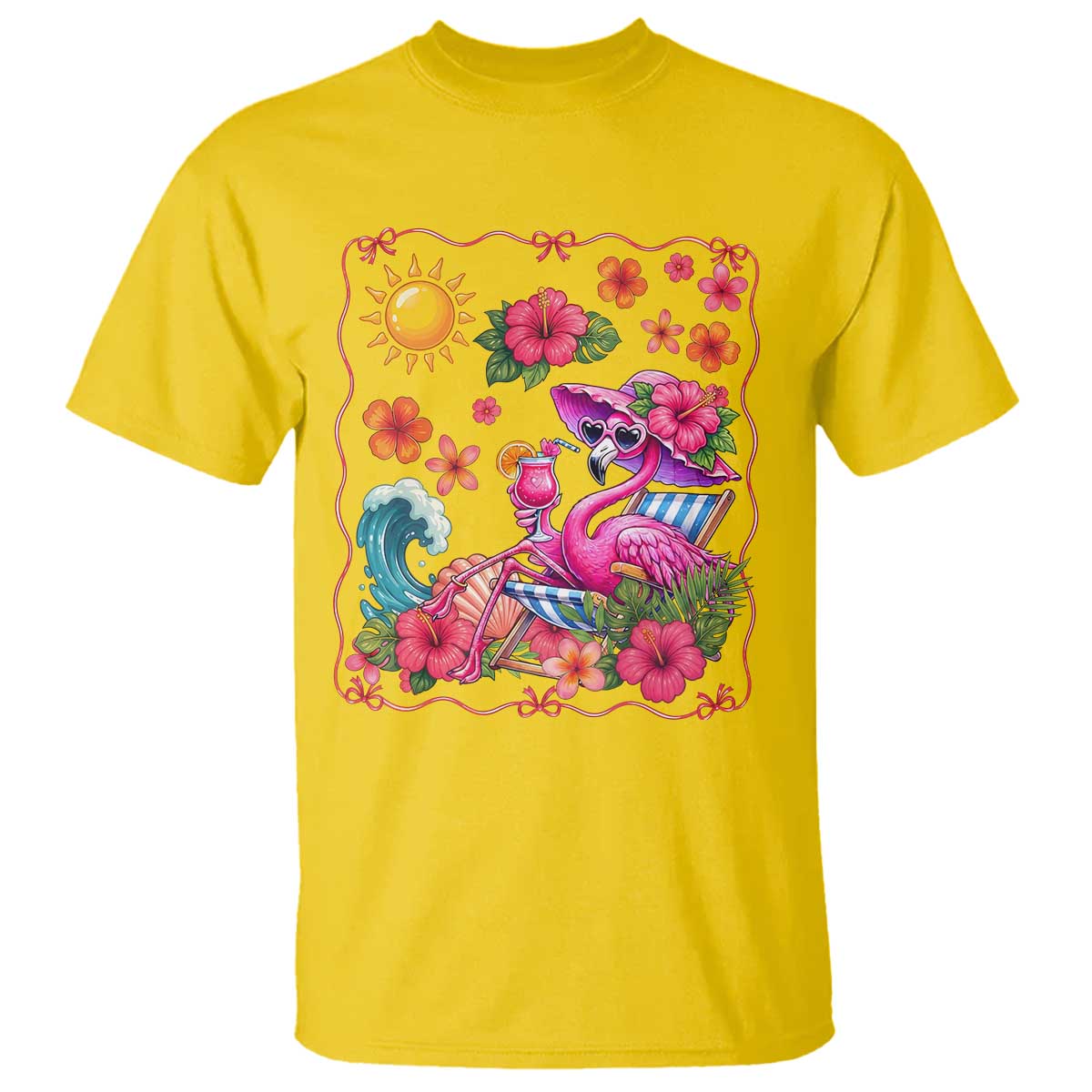 Funny Flamingo Tropical Floral Summer Vacation Graphic T Shirt TS12 Daisy Print Your Wear