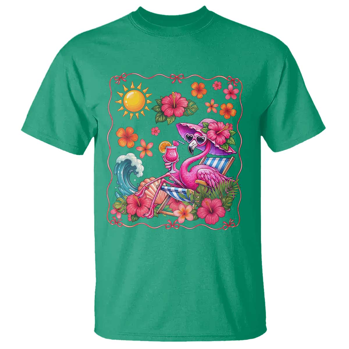 Funny Flamingo Tropical Floral Summer Vacation Graphic T Shirt TS12 Irish Green Print Your Wear