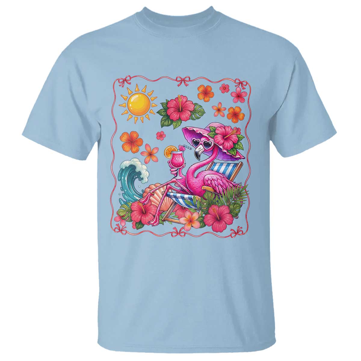 Funny Flamingo Tropical Floral Summer Vacation Graphic T Shirt TS12 Light Blue Print Your Wear