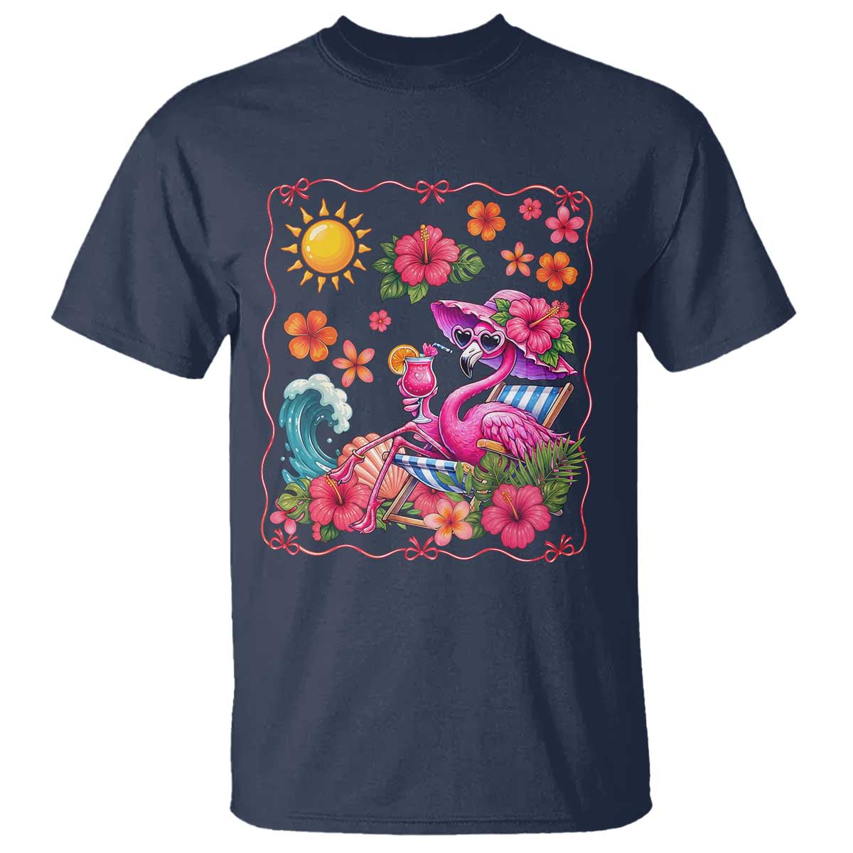 Funny Flamingo Tropical Floral Summer Vacation Graphic T Shirt TS12 Navy Print Your Wear