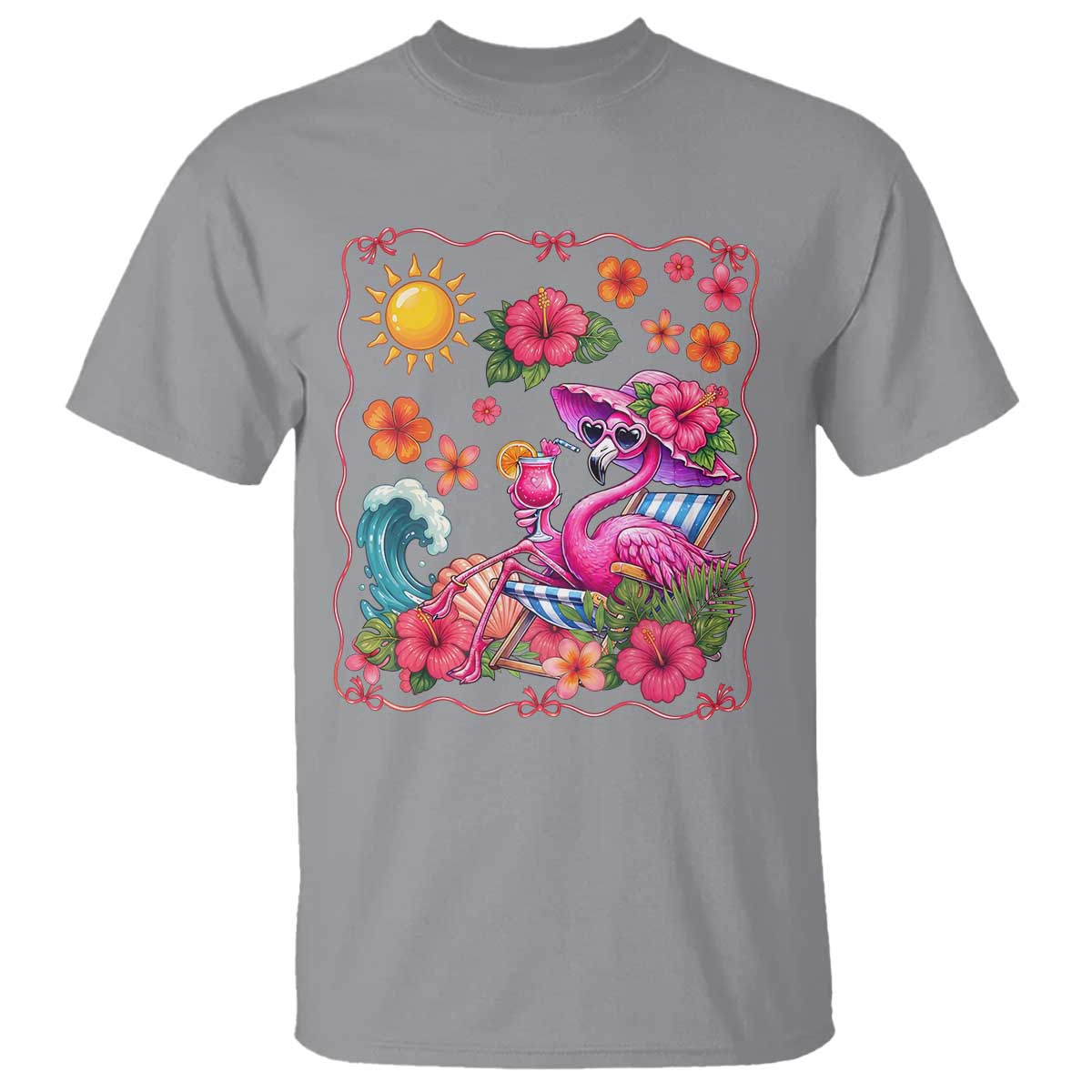 Funny Flamingo Tropical Floral Summer Vacation Graphic T Shirt TS12 Sport Gray Print Your Wear