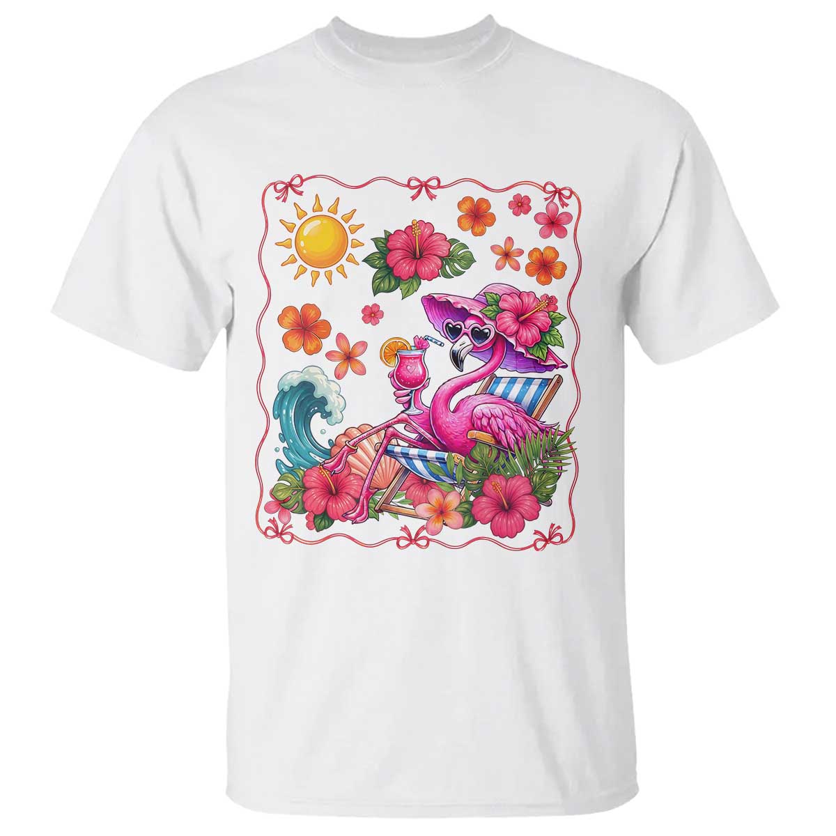 Funny Flamingo Tropical Floral Summer Vacation Graphic T Shirt TS12 White Print Your Wear