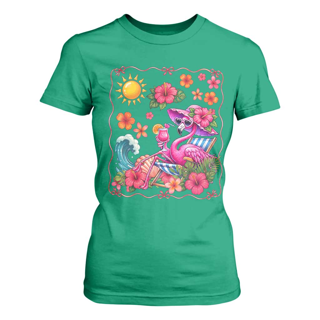 Funny Flamingo Tropical Floral Summer Vacation Graphic T Shirt For Women TS12 Irish Green Print Your Wear